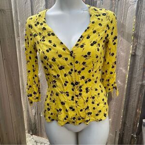 Mango yellow floral blouse size 2